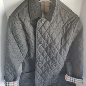 Burberry London Black Plaid Diamond Quilted Coat